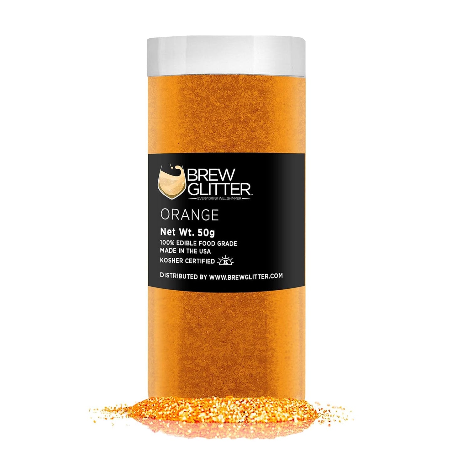 Orange BREW GLITTER Edible Glitter For Drinks, Cocktails, Beer, Garnish Glitter & Beverages | KOSHER & HALAL Certified | 100% Edible & Food Grade | Vegan, Gluten, Nut Free (50g, Orange)