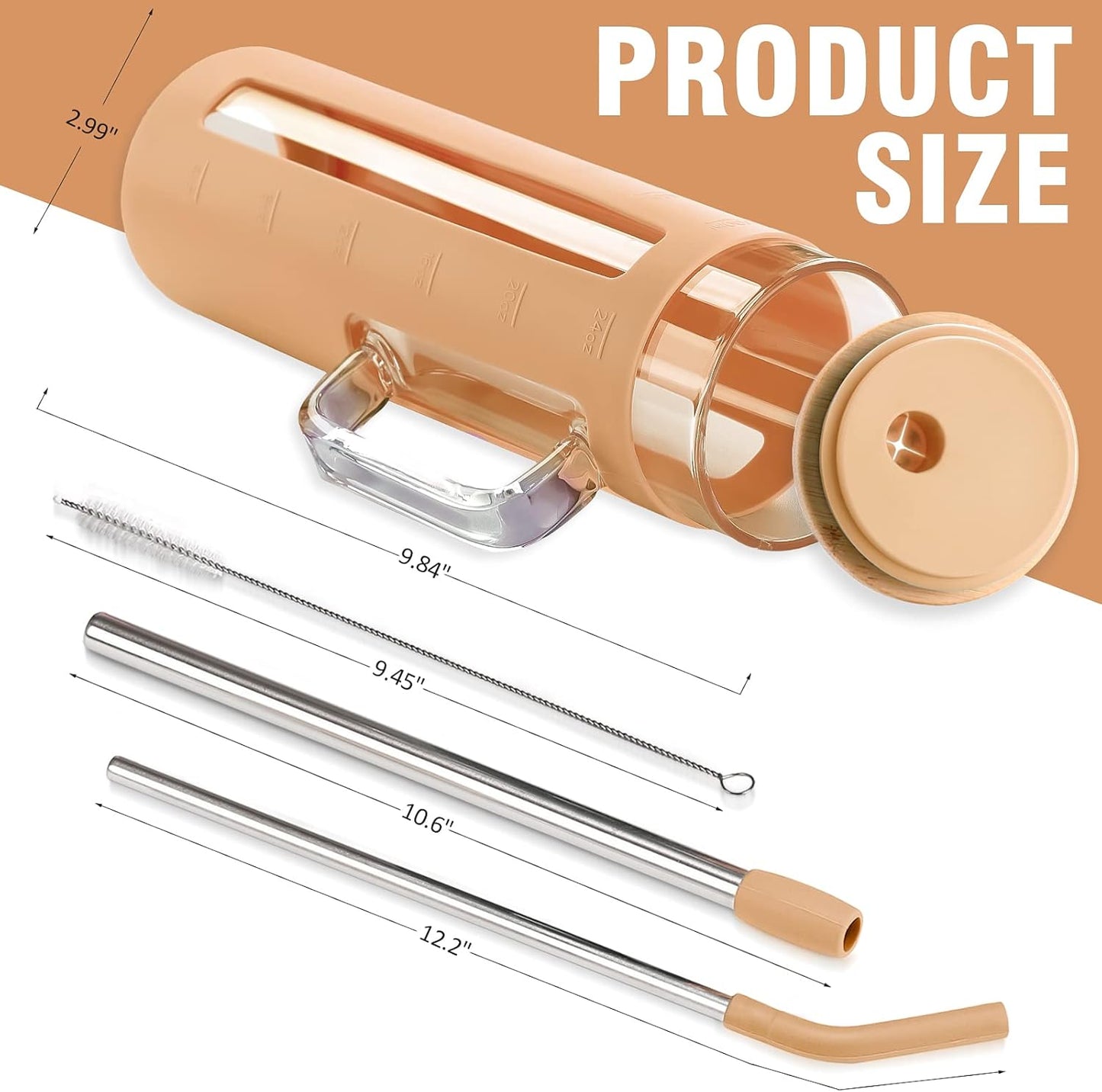 Kodrine Tumbler with Lid and Straw, 24 oz Glass Tumbler with Handle, Iced Coffee Cup Boba Smoothie Cup, Coffee Tumbler Water Tumbler Cups with Bamboo Lid Home Office Tumblers, Amber