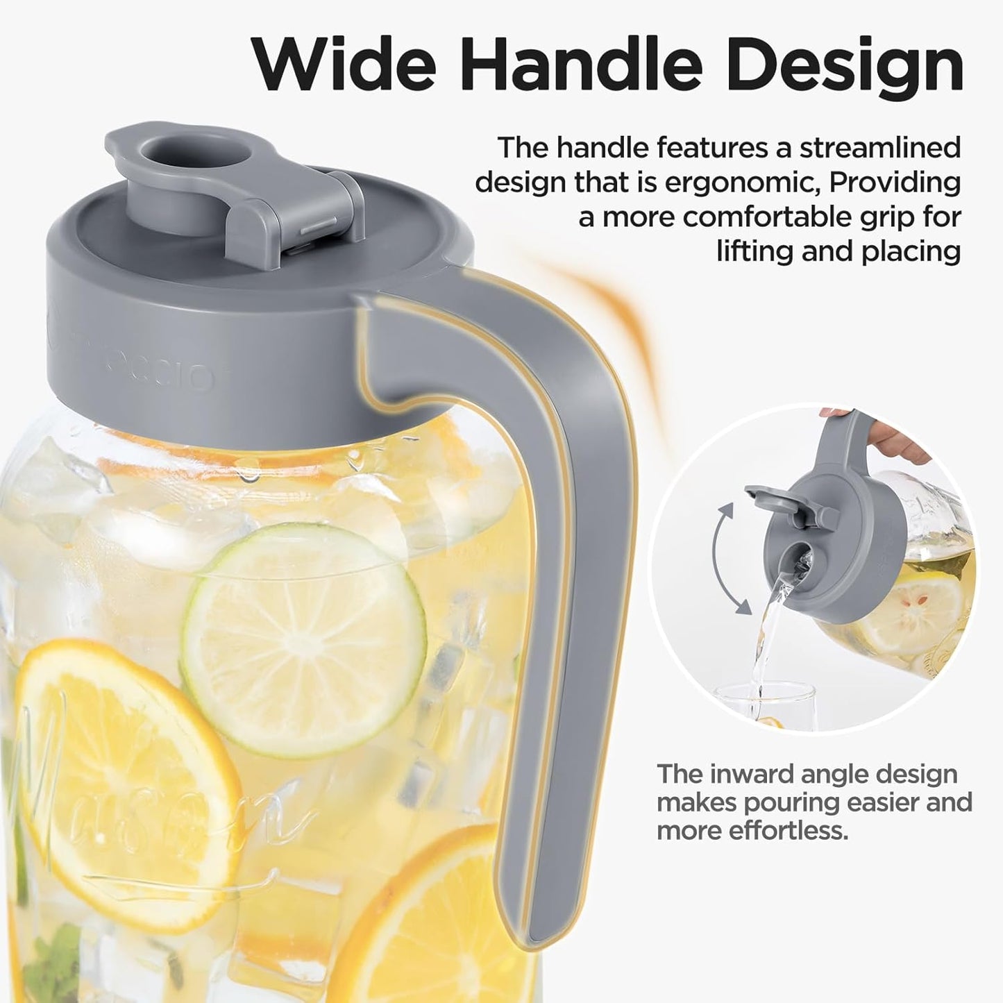 Mason Jar Pitcher - Airtight & Leakproof Glass Pitcher with Lid, Perfect for Breastmilk, Cold Brew, and Sun Tea, 2 Quart (64 oz) Mason Jar with Pour Spout Lid