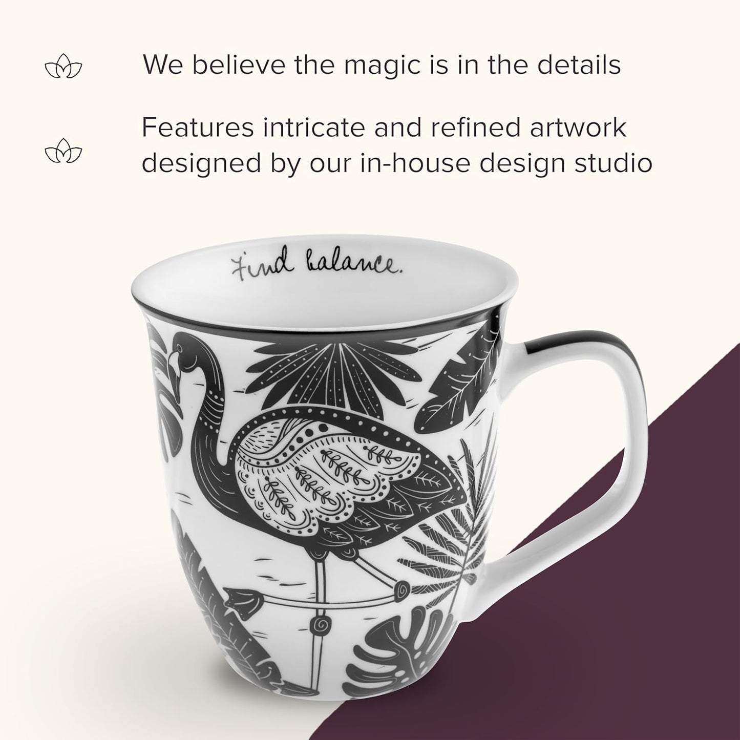 Karma Gifts 14 oz Black and White Boho Mug Flamingo - Cute Coffee and Tea Mug - Ceramic Coffee Mugs for Women and Men