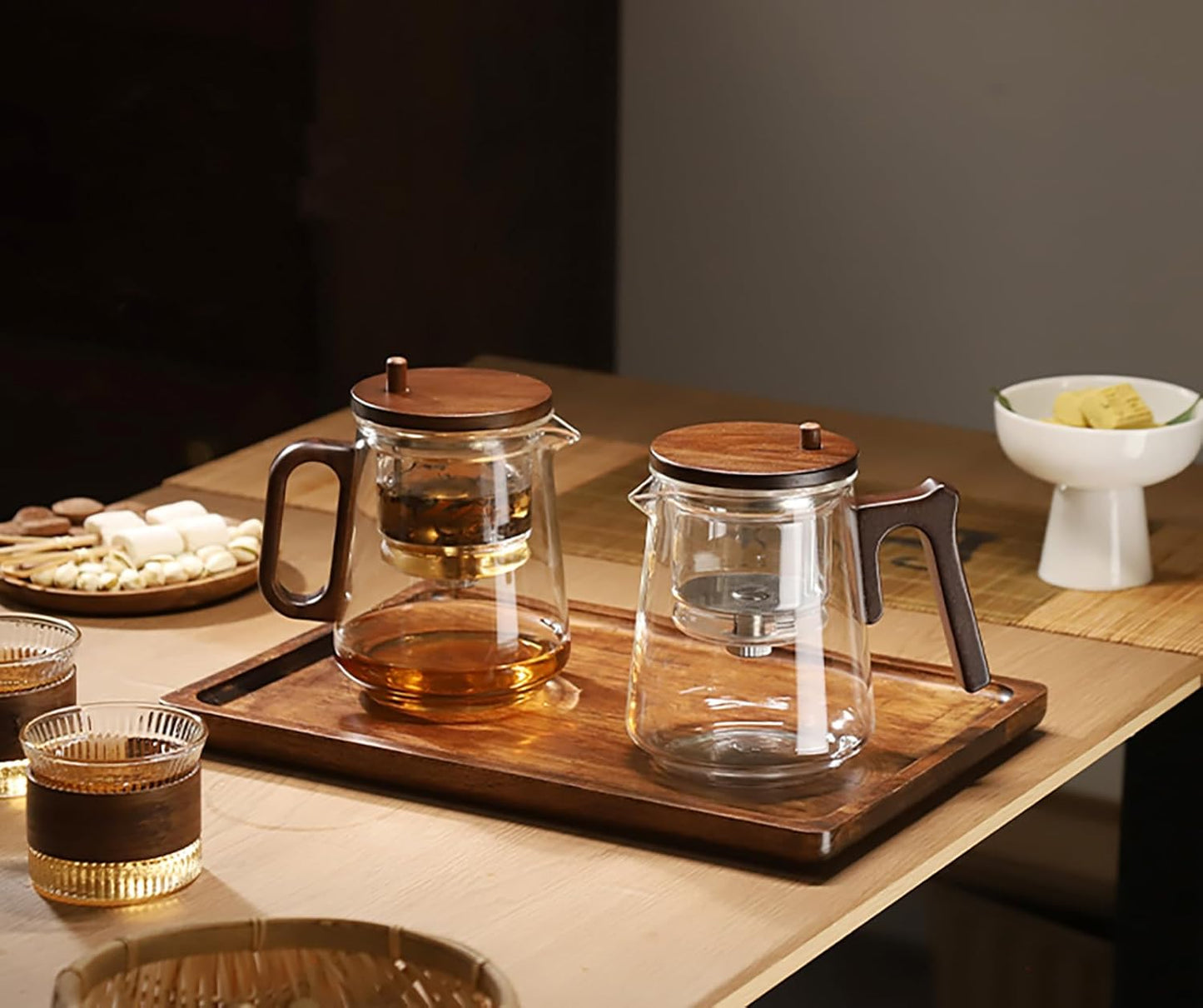 Glass Teapot with Removable Infuser, Loose Leaf Tea Brewing (7-shaped handle)