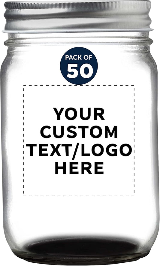 DISCOUNT PROMOS 50 Decorating Mason Jars Set, 12 oz. - Customizable Text, Logo - Canning, Aluminum Lid - Black