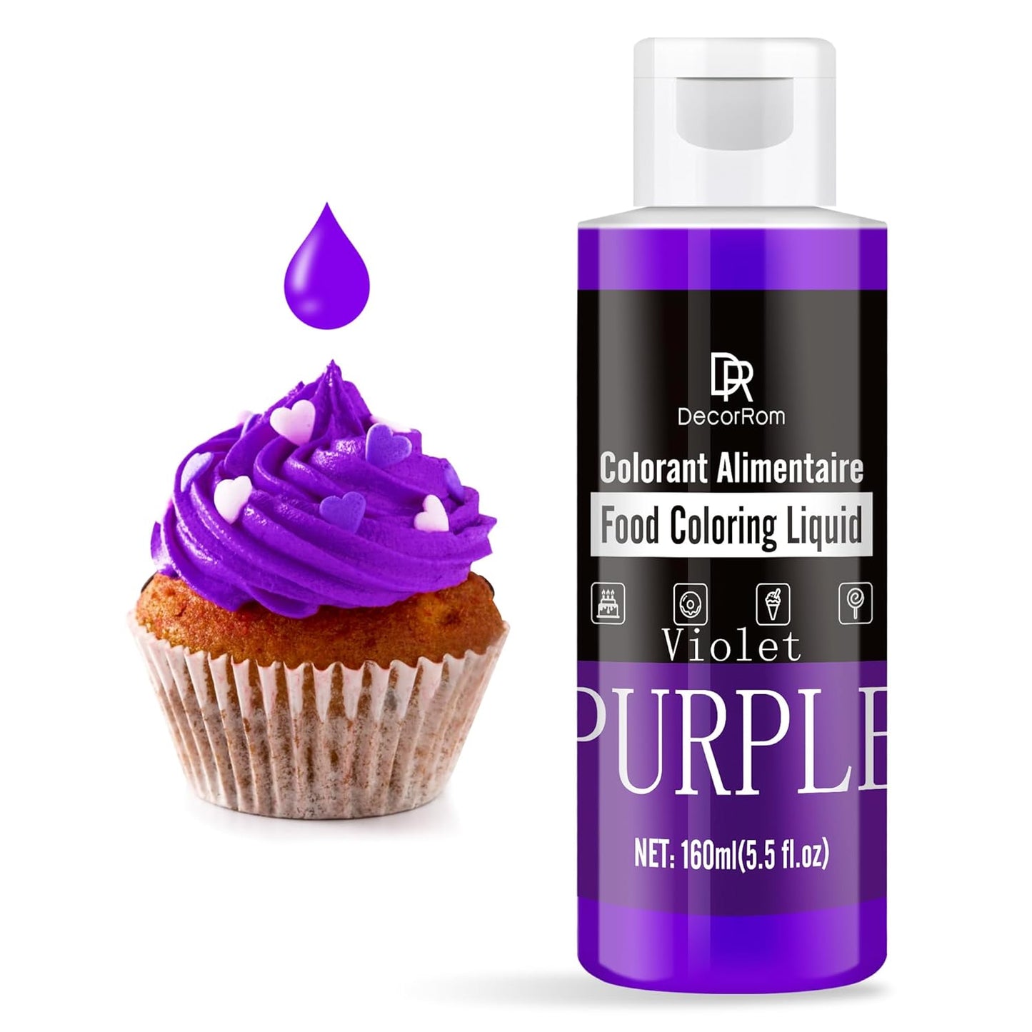Food Coloring - Vibrant Liquid Icing Food Coloring Set for Baking, Cake Decorating, Easter Egg, Airbrush - Tasteless Food Color Dye for Fondant, Slime, DIY Crafts - 5.5 Fl.oz / 160ml Each (Purple)