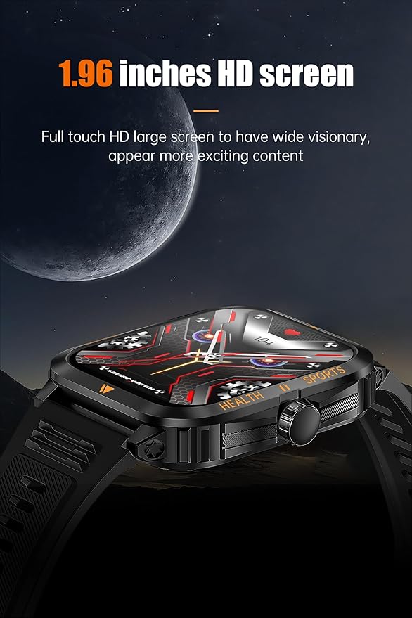 Smart Watch for Men, Outdoor 3ATM Waterproof, BT Make/Answer Call Function, 2" HD Large Screen Smartwatch for iPhone Android Phones, 100+ Sport Modes Fitness Tracker Heart Rate Sleep Monitor, Black