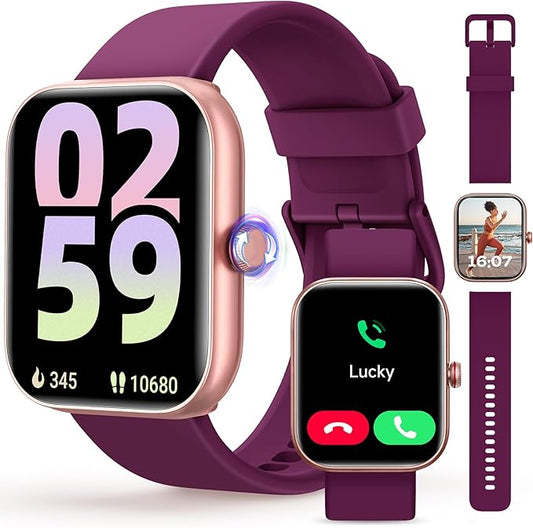Smart Watch for Women and Men, Android & iPhone Compatible, Fitness Watch Bluetooth Call & Receive Text, Smartwatch with Alexa, Fits Wrists 6.5-9.2 Inches, Waterproof, Red