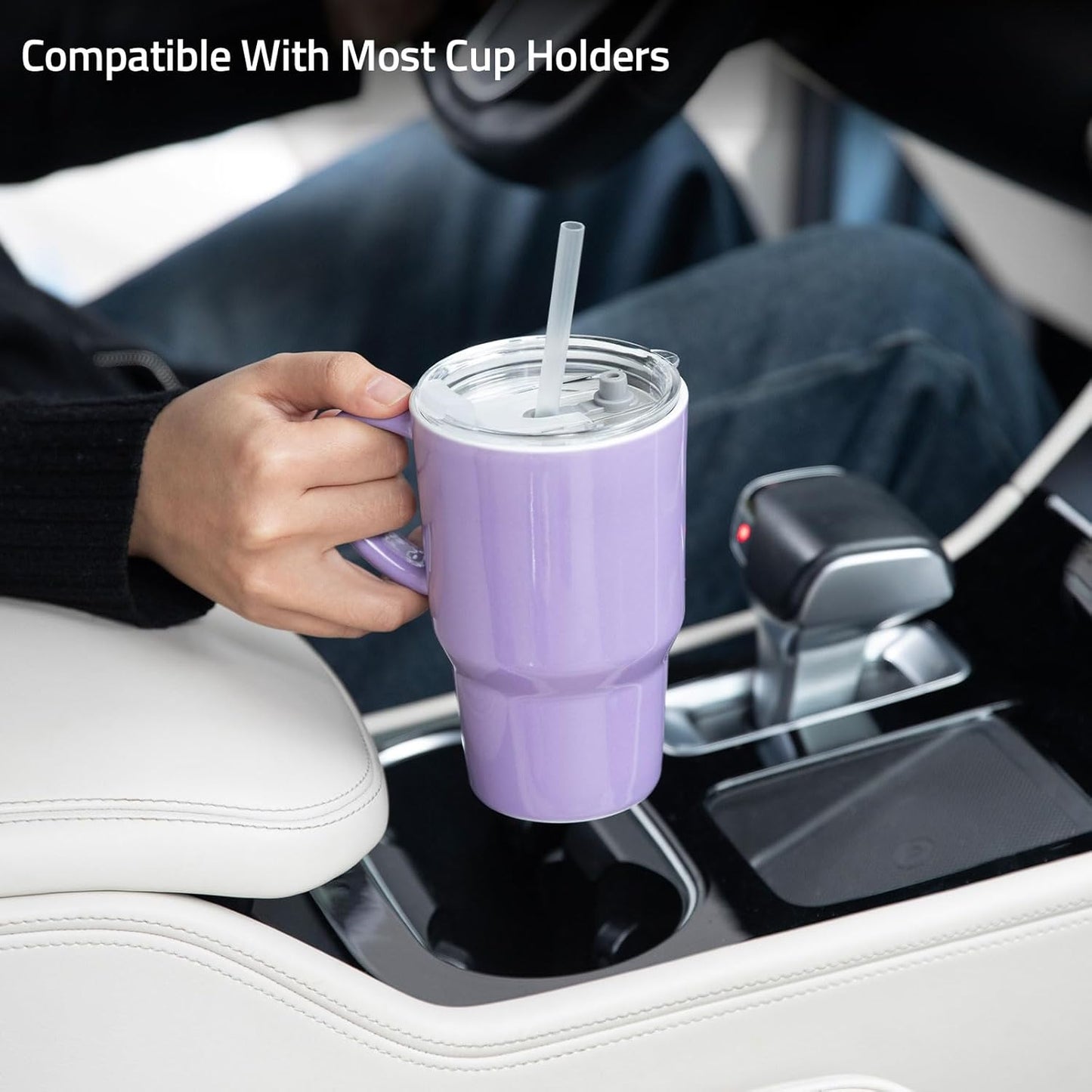 Sweejar Ceramic Travel Mug with Lid, 16 oz Portable Coffee Mug, Dishwasher Safe Tea Cup with Infuser, Reusable Teacup for Car Cup Holder, Tea Lovers(Purple)