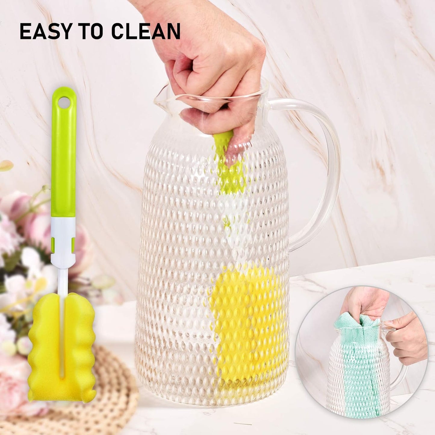 Aofmee 80oz Glass Pitcher with Lid, 2.4 Liter Water Pitcher, Glass Carafe for Cold or Hot Beverages, Sun Tea Jar, Easy Clean Heat Resistant Jug for Juice, Milk