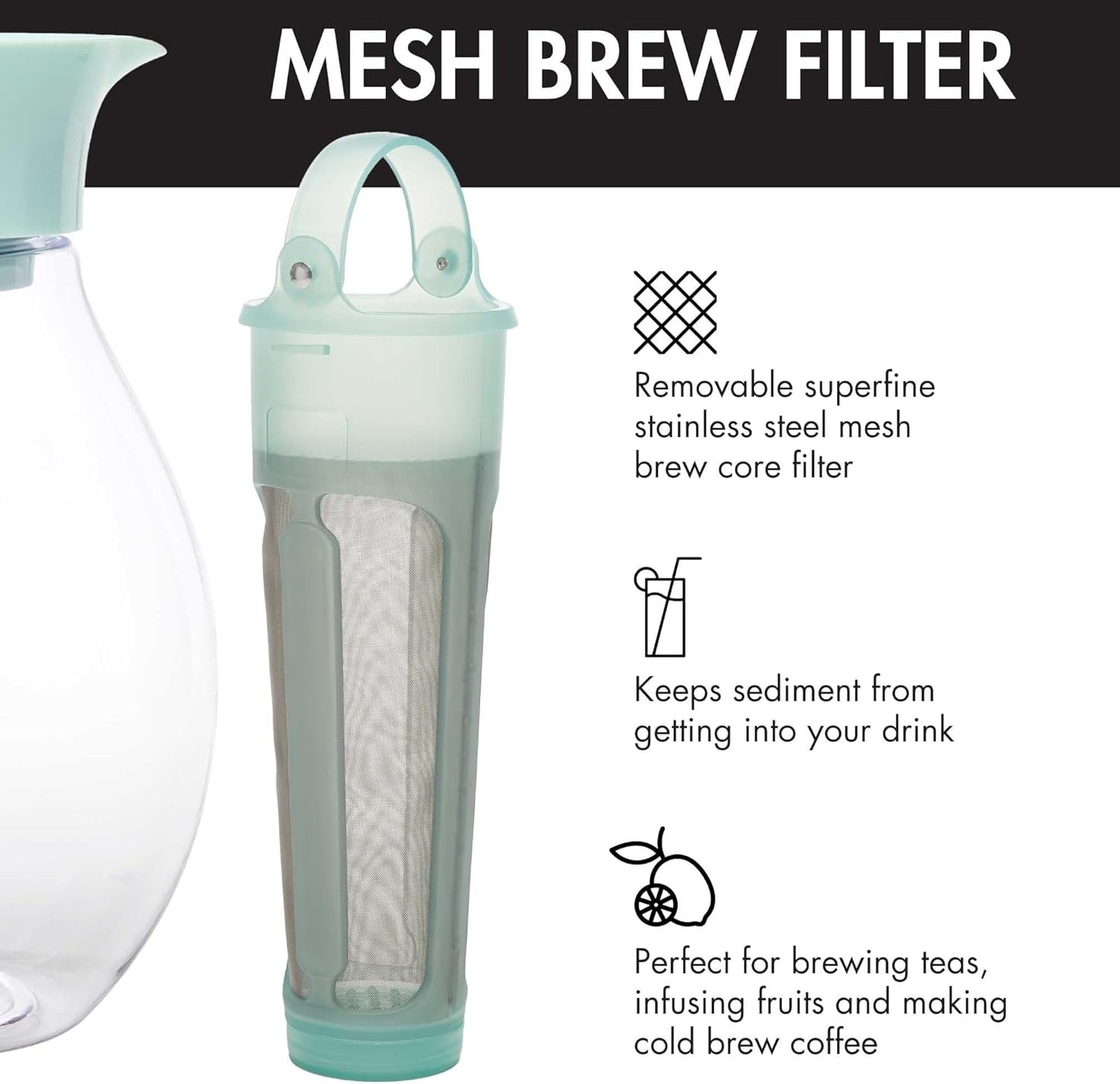 Primula The Big Iced Tea Maker and Infuser, Plastic Beverage Pitcher with Leak Proof, Airtight Lid, Fine Mesh Reusable Filter, Made without BPA, Dishwasher Safe, Aqua