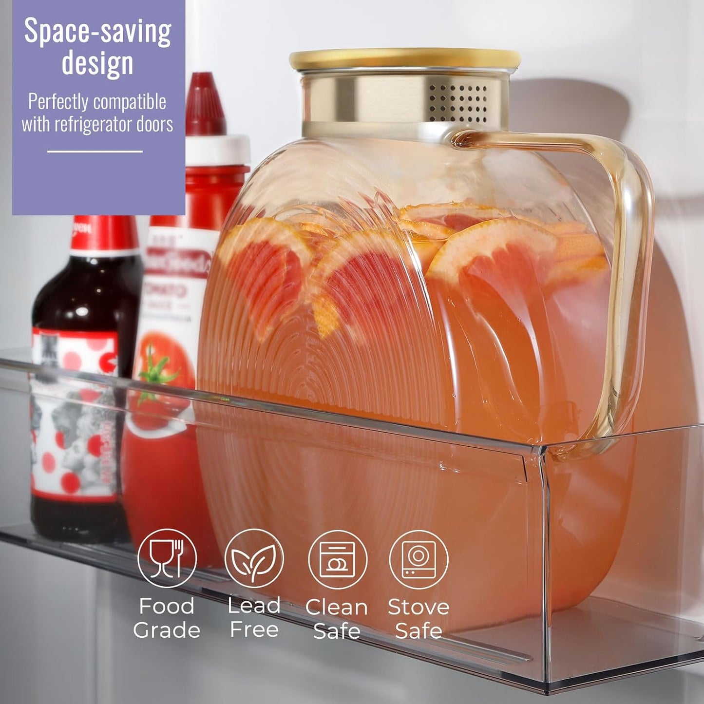 Glass Pitcher With Lid, 2.0 Liter 68 oz Glass Water Pitcher For Fridge, 0.53 Gallon Pitchers With Handle And Lid, Tea Jug Carafe Jar For Hot/Iced Water Milk Juice Coffee Fruit