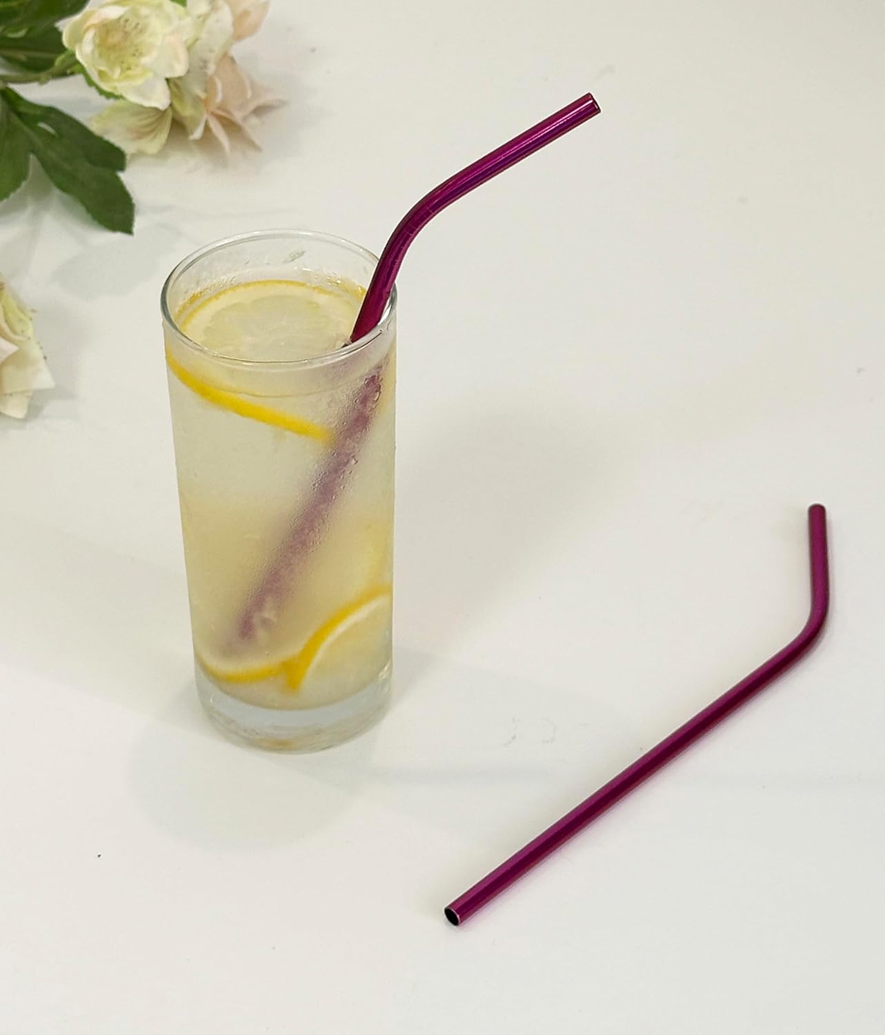 10 Pcs Stainless Steel Straws, Reusable Drinking Straws, 5 Straight + 5 Bent Metal Straws Set With 2 Pcs Cleaning Brushes (Rose Red, 10.5 Inch)