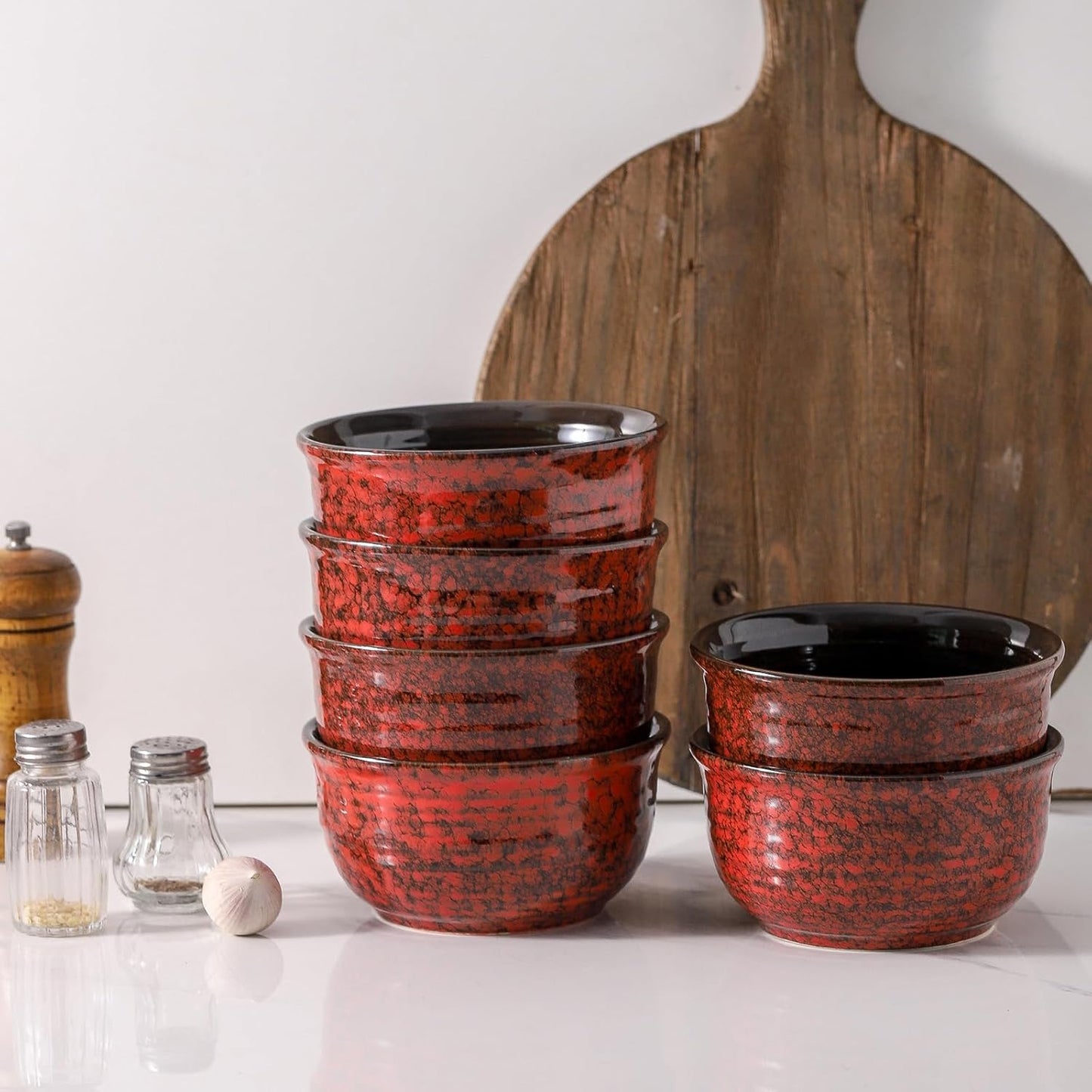 MEKY 20 Ounces Soup Bowls, Ceramic Cereal Bowls Set of 6, Microwave & Dishwasher Safe, Snack Bowls for Kitchen, Ideal for Pasta, Salad, Rice, Oatmeal(Red)