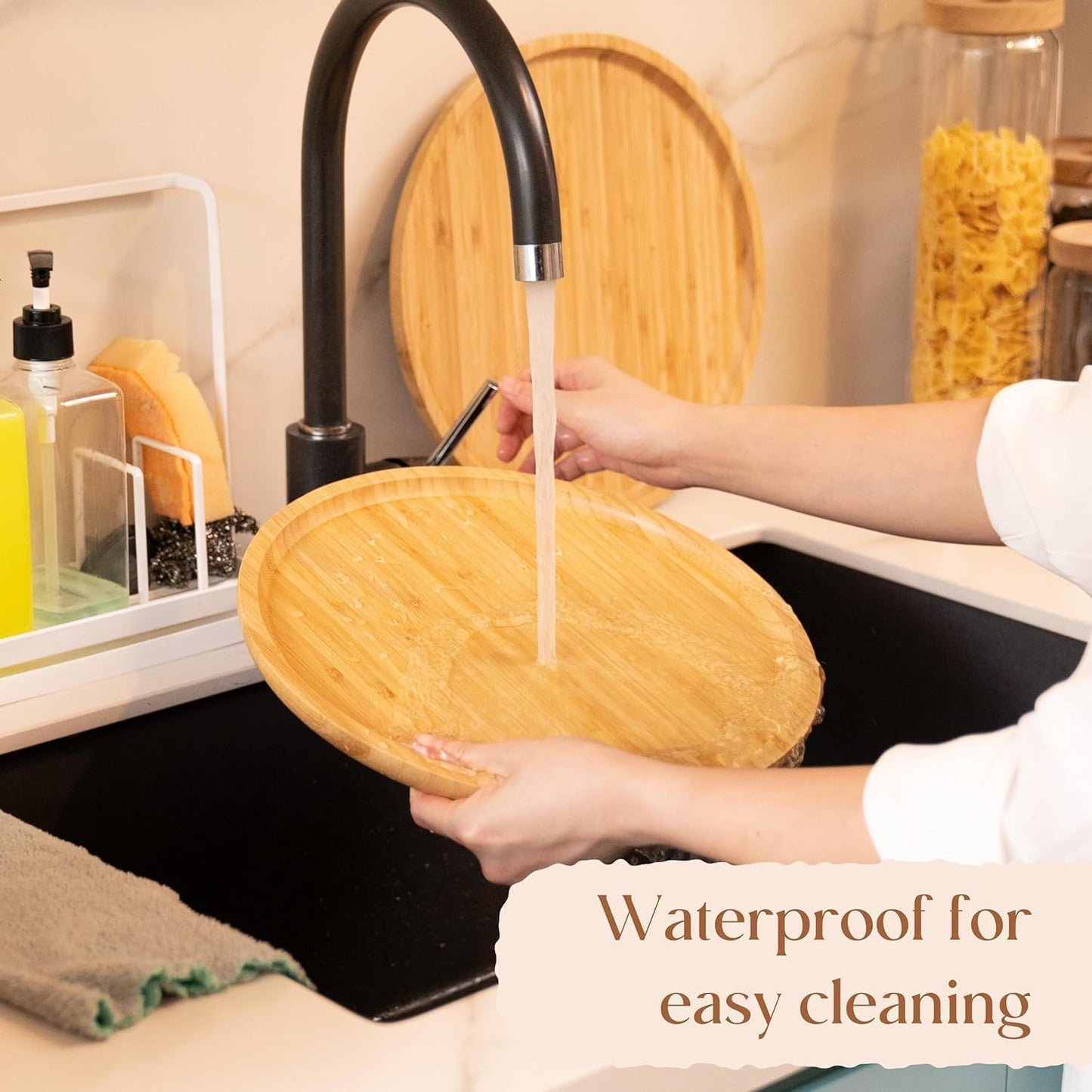 12" Premium Bamboo Round Tray - Natural Multipurpose Serving Platter for Grilling, BBQ, Tea, Coffee & Ottoman Decor