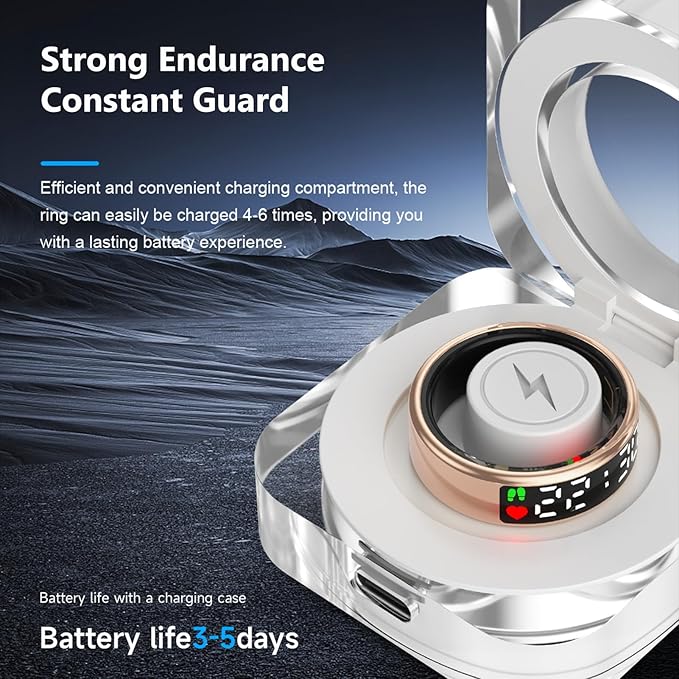 Smart Ring, Fitness Tracker Ring, Cordless Sports Health Tracker with APP, Charging Case, Support BT, IP68 Activity Tracker for Men Women Birthday Gift (#9)