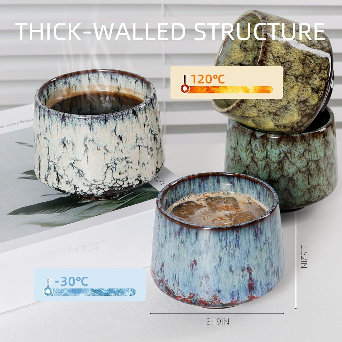 Ceramic Espresso Cups Set of 4, Espresso Coffee Mugs, Special Glazed Demitasse Cups Expresso Coffee Cup for Espresso Machine