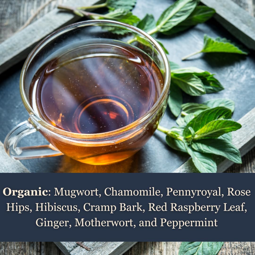 Organic Moon Cycle Herbal Tea for Period Support, Herbal Supplement to Bring Hormonal Harmony to Your Feminine Cycle with Mugwort, Red Raspberry Leaf, Chamomile, 3 oz Bag