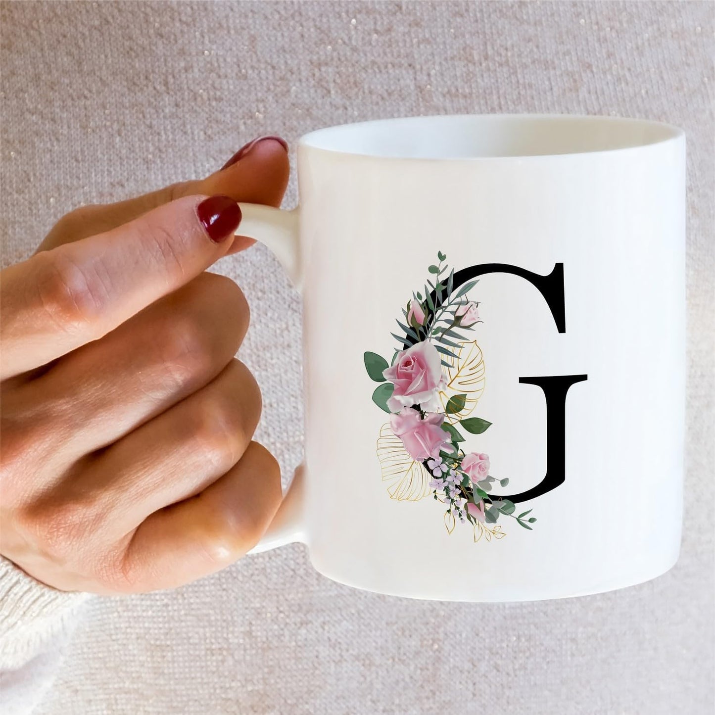Retreez Initial A-Z Floral Botanical Bouquet Alphabet Monogrammed Monogram Mug 11 Oz Ceramic Tea Coffee Mugs - Appreciation Thank You Wedding Birthday Gifts for her friend coworker sister - G Initial