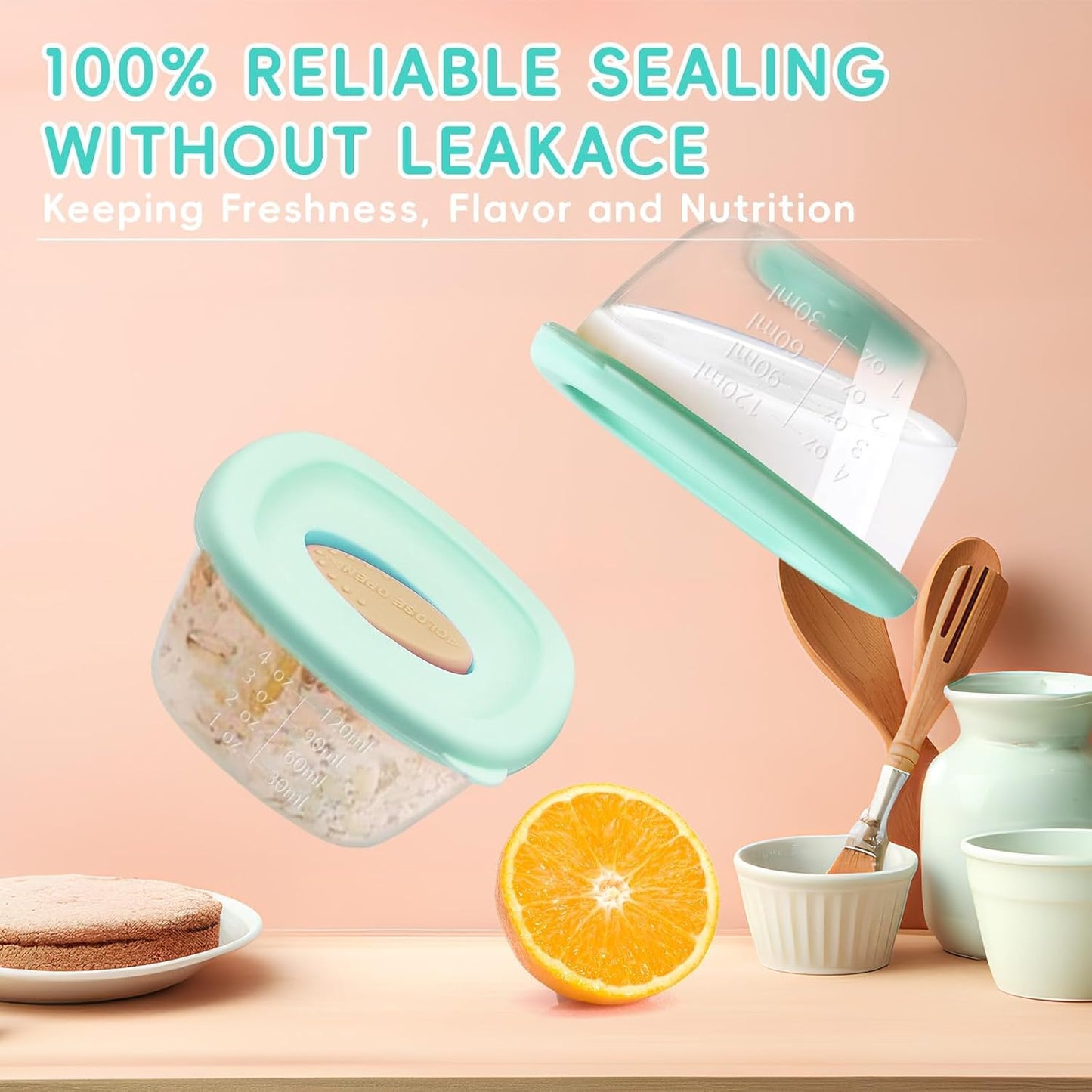 Leak-Proof Baby Food Storage Containers 8-Pack - 4oz BPA-Free Freezer & Microwave Safe Food Jars with Airtight Lids for Infants, Travel, Nurseries