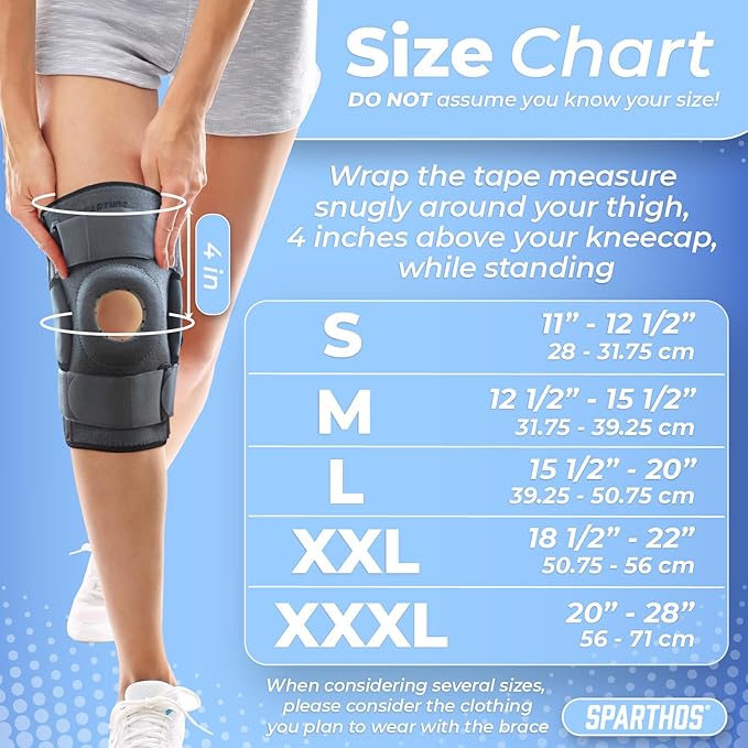 Sparthos Knee Brace - Relieves ACL, MCL, Meniscus Tear, Arthritis, Tendons Pain - Open Patella Design with Dual Hinges - Patellar Compression Support, Plus Size Fit - For Men and Women (Beige-XXL)