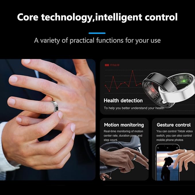 Smart Ring, Fitness Tracker Ring, Cordless Sports Health Tracker with APP, Support BT, IP68 Activity Tracker for Men Women Birthday Gift (#12)