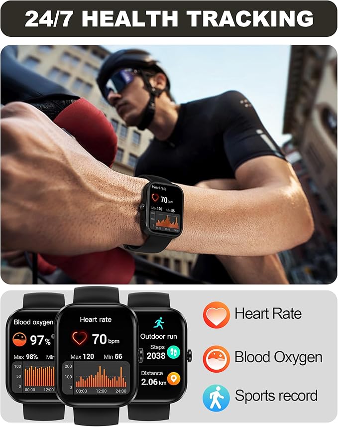 Smart Watch for Men Women(Answer/Make Call)-1.91" HD Fitness Smartwatch with Sleep/Heart Rate/spO2 Monitor, 113+ Sport Modes, IP68 Waterproof Smart Watch for Android iOS,Black