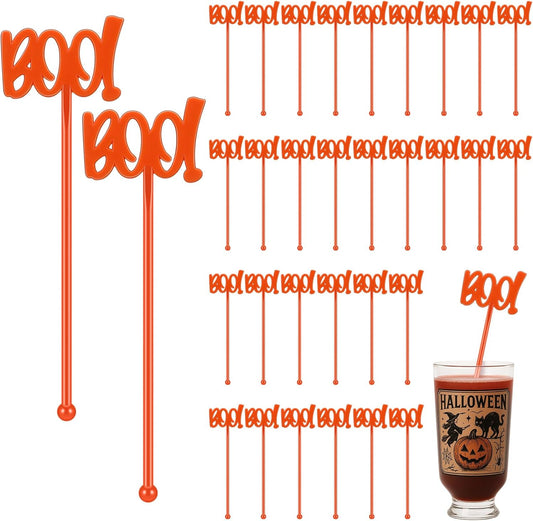 30 Pcs Halloween Swizzle Sticks Plastic Coffee and Cocktail Stirrers Fall Thanksgiving Drink Stirrers Cocktail Mixers for Halloween Fall Autumn Party Tea Coffee Bar Decoration(Boo)