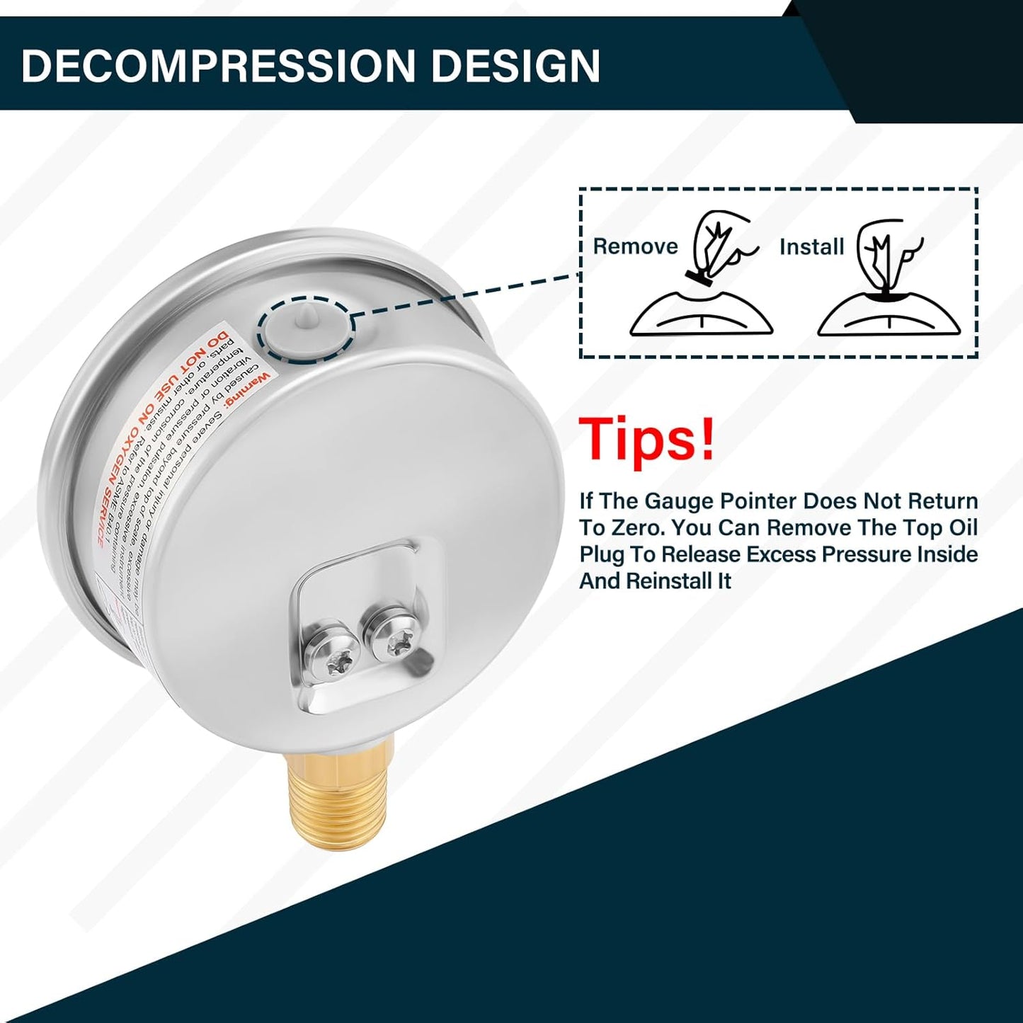 MEASUREMAN 2-1/2inch Dial Size, Oil Filled Pressure Gauge, 0-30psi/kpa, 304 Stainless Steel Case, 1/4 inchNPT Lower Mount