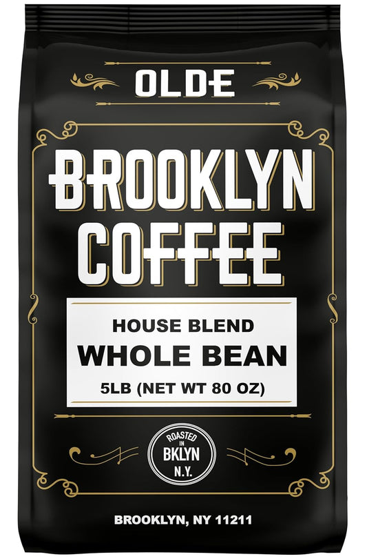 BROOKLYN COFFEE Whole Bean, House Blend Medium Roast (5lb) Balanced, Breakfast, Classic - Fresh Bulk Coffee Beans Roasted Weekly in NYC