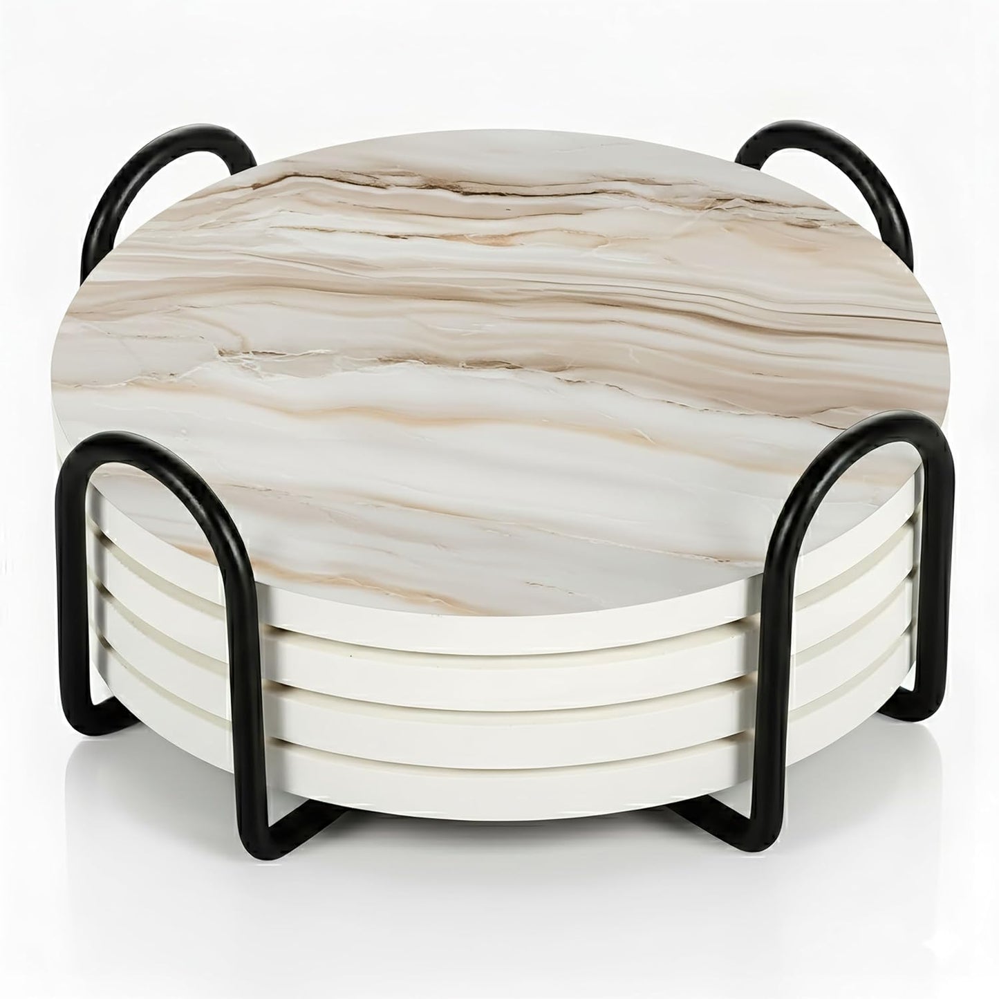 VEYRO Coasters Set of 4 for Drinks – Absorbent Ceramic Stone Drink Coasters with Cork Backing for Coffee Table & Desk, Modern Marble Look Cup Coaster Set, Housewarming Gift for New Home