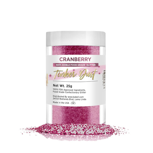 BAKELL Cranberry Edible Glitter, 25 Grams | TINKER DUST Edible Glitter | KOSHER Certified | 100% Edible Glitter | Cakes, Cupcakes, Cake Pops, Drinks, Dessert Vegan Glitter & Dusts (25g, Cranberry)