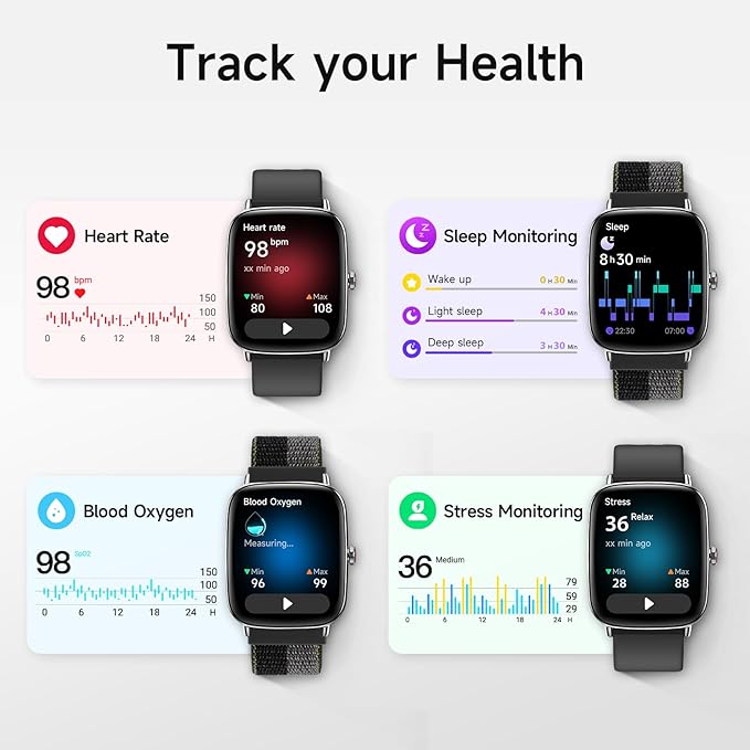Smart Watch, 1.85" HD Smartwatch for Men Women (Answer/Make Calls), 100+ Sport Fitness Watch with Heart Rate/Sleep/SpO2 Monitor, IP68 Waterproof Reloj Inteligente Compatible iPhone/Samsung/Android