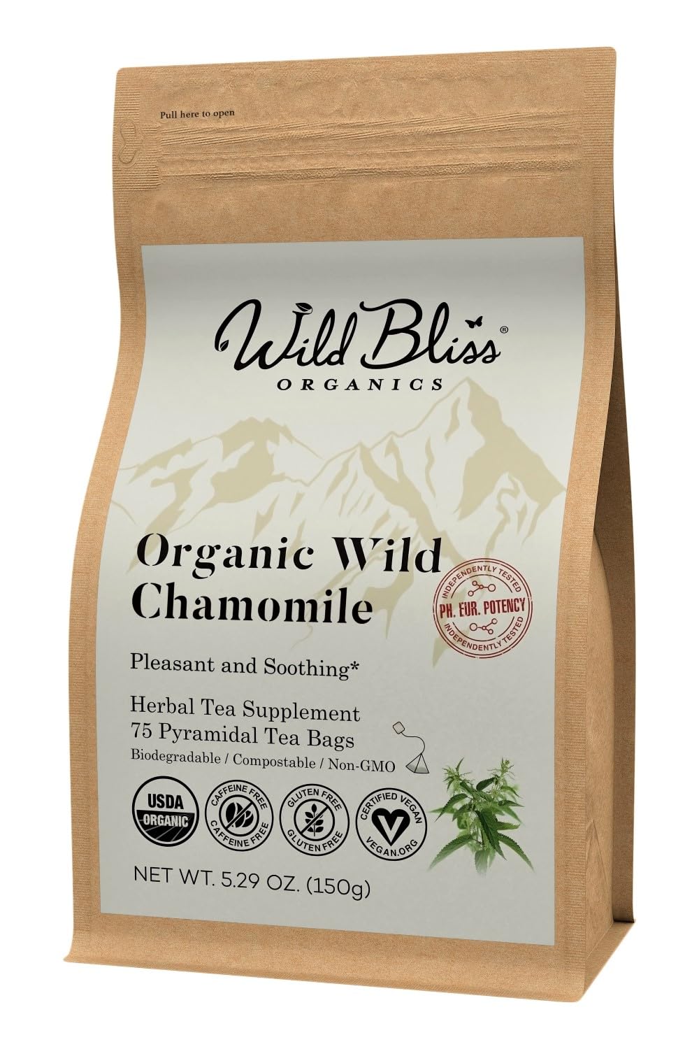 Wild Bliss Organic Wild Stinging Nettle Leaf Tea - Caffeine Free Urinary Tract and Joint Health Herbal Support - Pharmacopoeia Potency - 75 Plant Based Tea Bags
