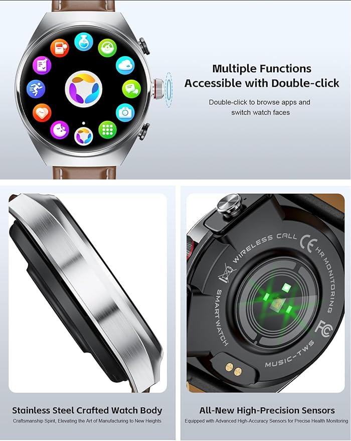 Smart Watch with Earbuds for Android iPhone,Round 1.53”HD Big Screen (Make/Answer Calls) Fitness Tracker,All-in-one Smartwatches Long Time Standby TWS Music Watch for Men Women