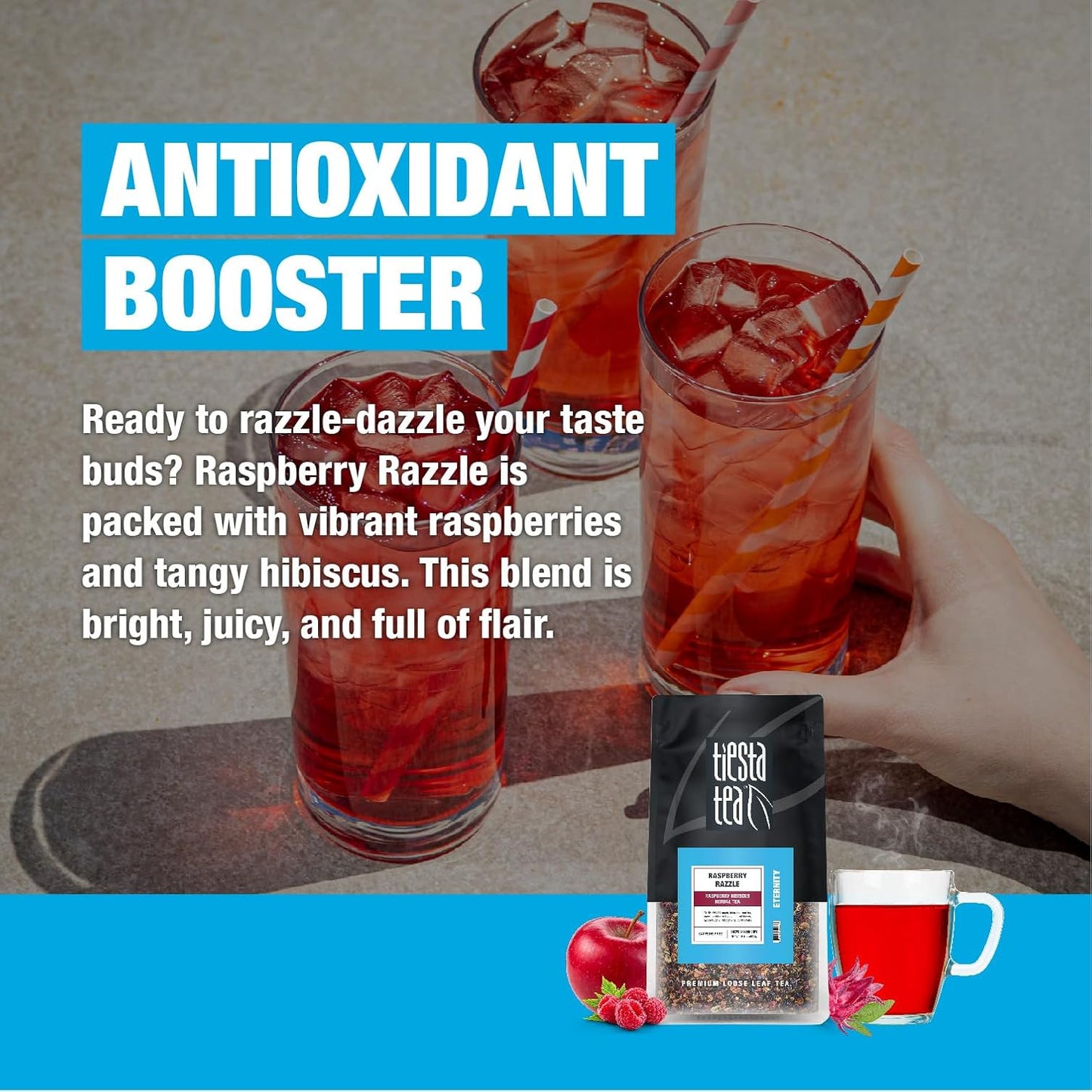 Tiesta Tea - Raspberry Razzle Tea, Loose Leaf, Raspberry Hibiscus Herbal Tea, Premium Caffeine-Free Tea Blend, Make Hot or Iced & Up to 200 Cups, 16 oz Resealable Bulk Pouch