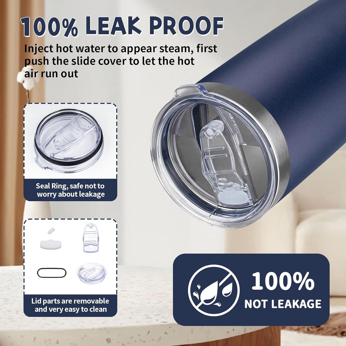 20 oz Tumbler with Lids and Straws, Stainless Steel Insulated Coffee Tumbler, Double Wall Vacuum Insulated Travel Mug Cup, Leakproof Thermal Coffee Cup for Hot and Cold Drinks (navy blue)