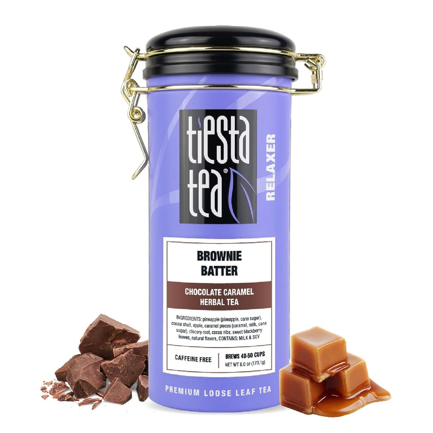 Tiesta Tea - Brownie Batter, Loose Leaf,Chocolate Caramel Herbal Tea, Non-Caffeinated Herbal Blend, Makes Hot or Iced Up to 40-50 Cups, 6oz Refillable Tin