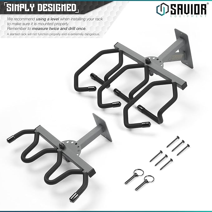 Savior Equipment Wall-Mount Rifle Rack Tactical Shotgun Carbine Firearm Free-Standing Gun Display Indoor Storage Rack - Heavy Duty Steel, Wide Angle Adjustment, 3-Slot Holds up to 75 Lbs