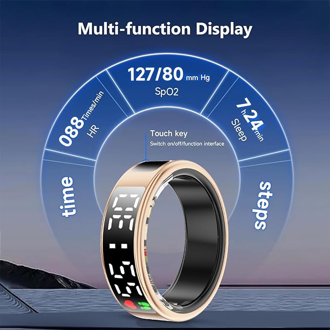 Smart Ring, Fitness Tracker Ring, Cordless Sports Health Tracker with APP, Charging Case, Support BT, IP68 Activity Tracker for Men Women Birthday Gift (#9)