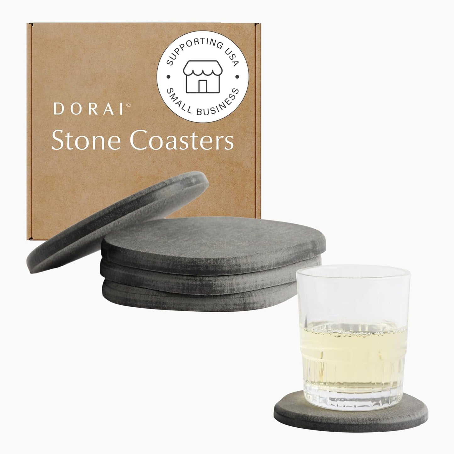 Dorai Home Stone Coaster Set – 4 Absorbent Diatomite Coasters for Instant Drying, Modern Design, Slate Stone