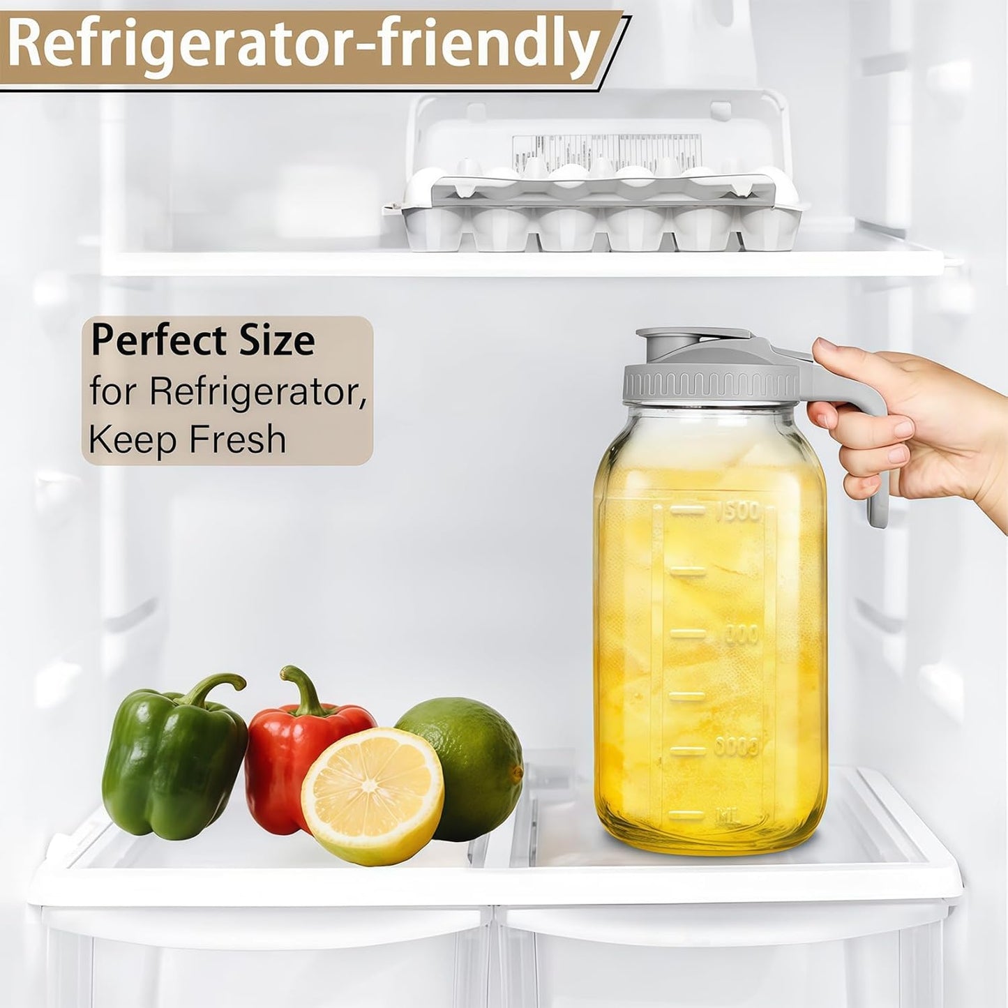 32oz Glass Pitcher with Handle and Lid, 1 Quart Mason Jar Pitcher - Airtight & Leakproof Water Jug with Pour Spout Lid, Glass Containers for Fridge, Perfect for Juice, Cold Brew, Iced & Sun Tea