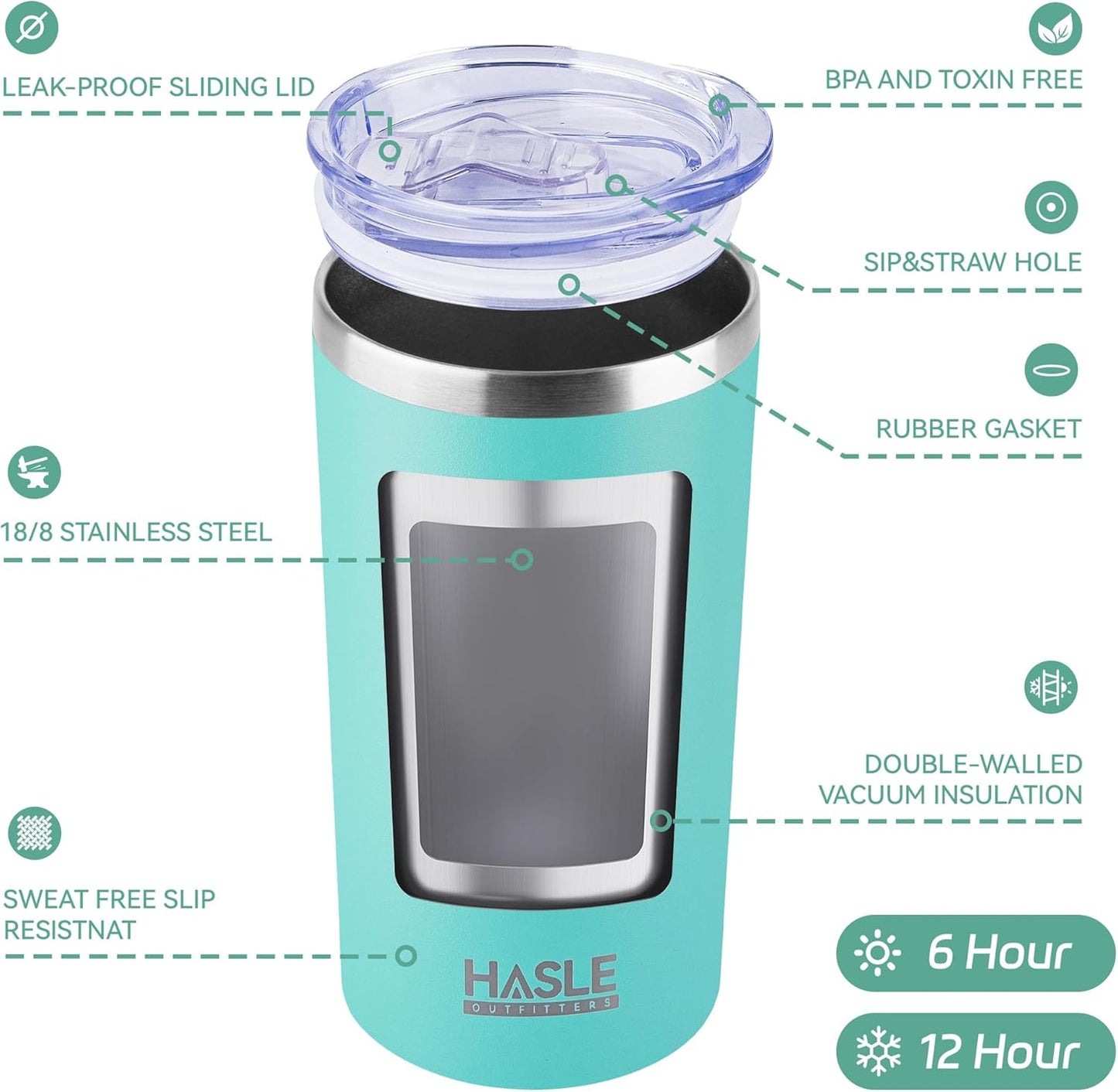 HASLE OUTFITTERS 12 oz Skinny Tumbler, Stainless Steel Insulated Slim Tumbler with Lid, Reusable Double Wall Travel Coffee Mug, Durable Powder Coated Travel Water Cup(Mint Green,1)