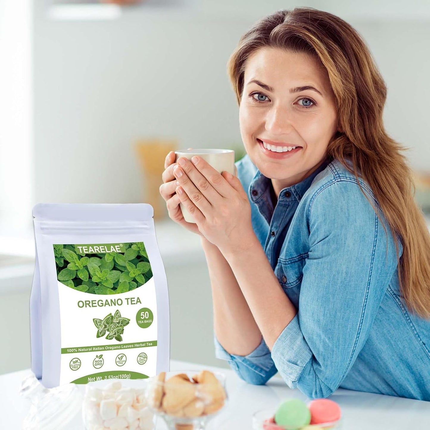 TEARELAE - Oregano Tea Bags - 50 Count - Premium Natural Oregano Leaves - Aid in Digestion, Rich in Antioxidants - Non-GMO - Caffeine-Free