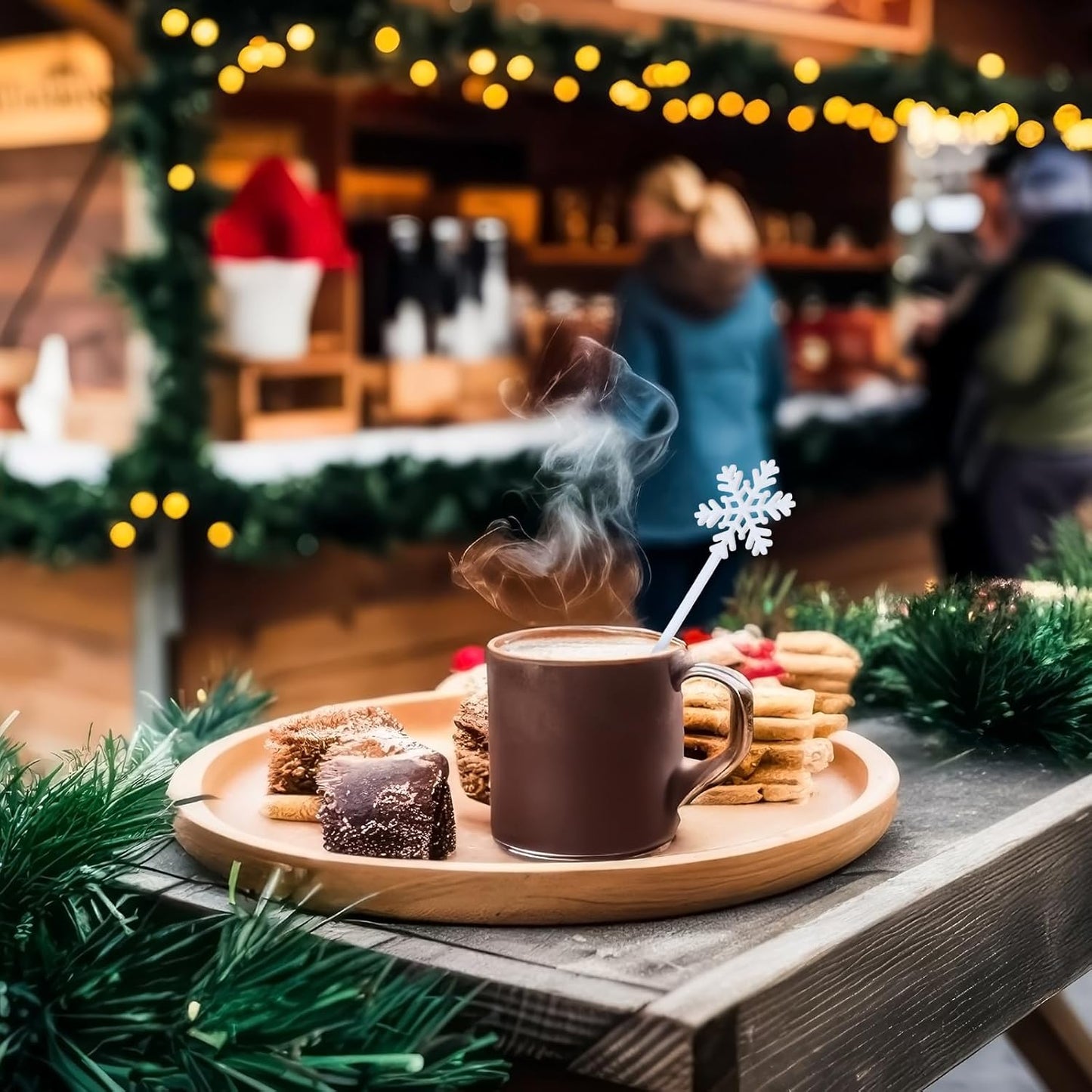 30 Pcs Christmas Drink Stirrers Xmas Stir Stick Holiday Coffee Swizzle Stick Reusable Plastic Hot Cocoa Bar Chocolate Decoration Cocktail Mixer(Blue Snowflake,Blue White)