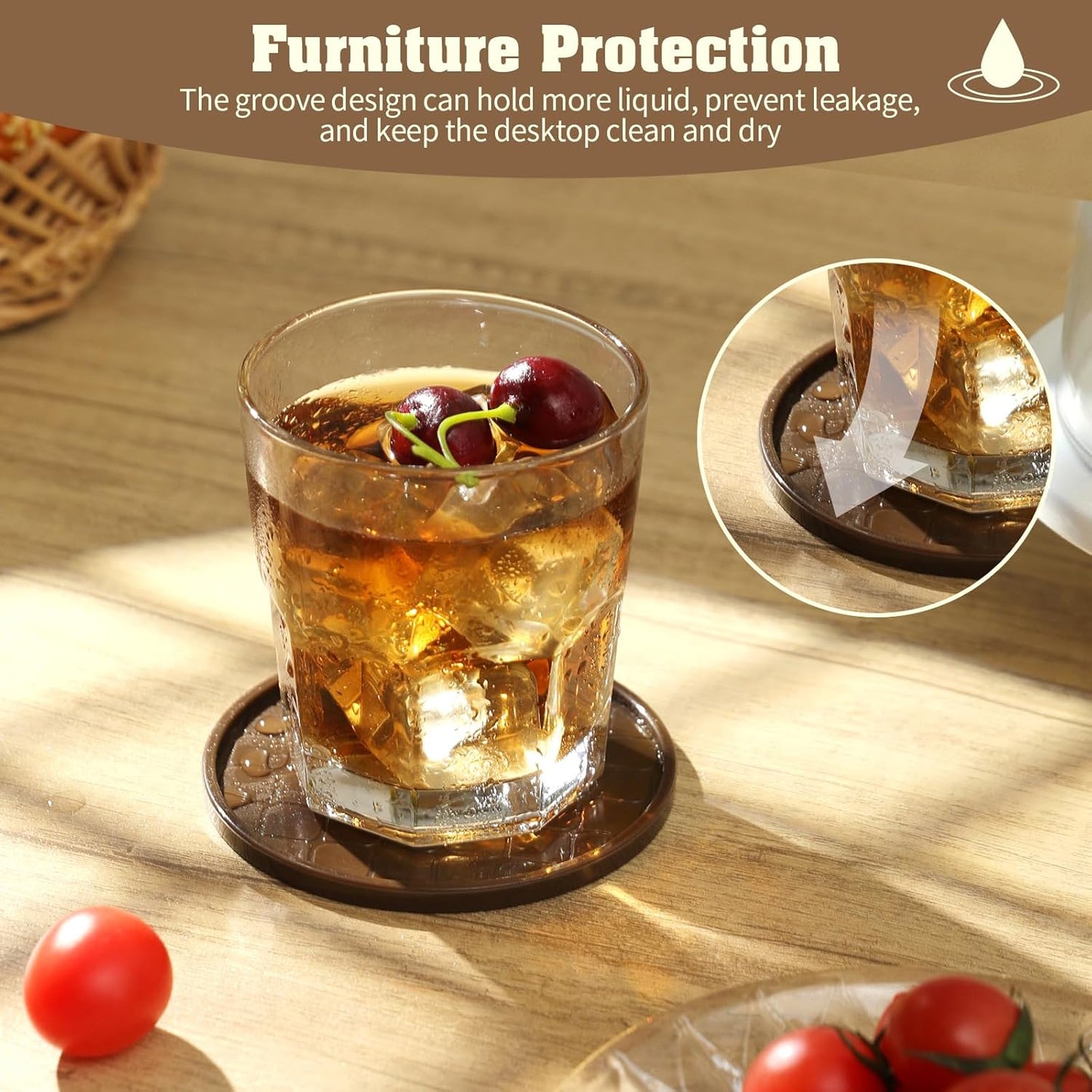 Coasters Set of 6,Hot or Cold Drink Coasters with Holder,Modern Style Coffee Table Coaster,Suitable for Kinds Cups Beer,Drink,Anti-Overflow Tabletop Protection(Coffee, 6pcs)