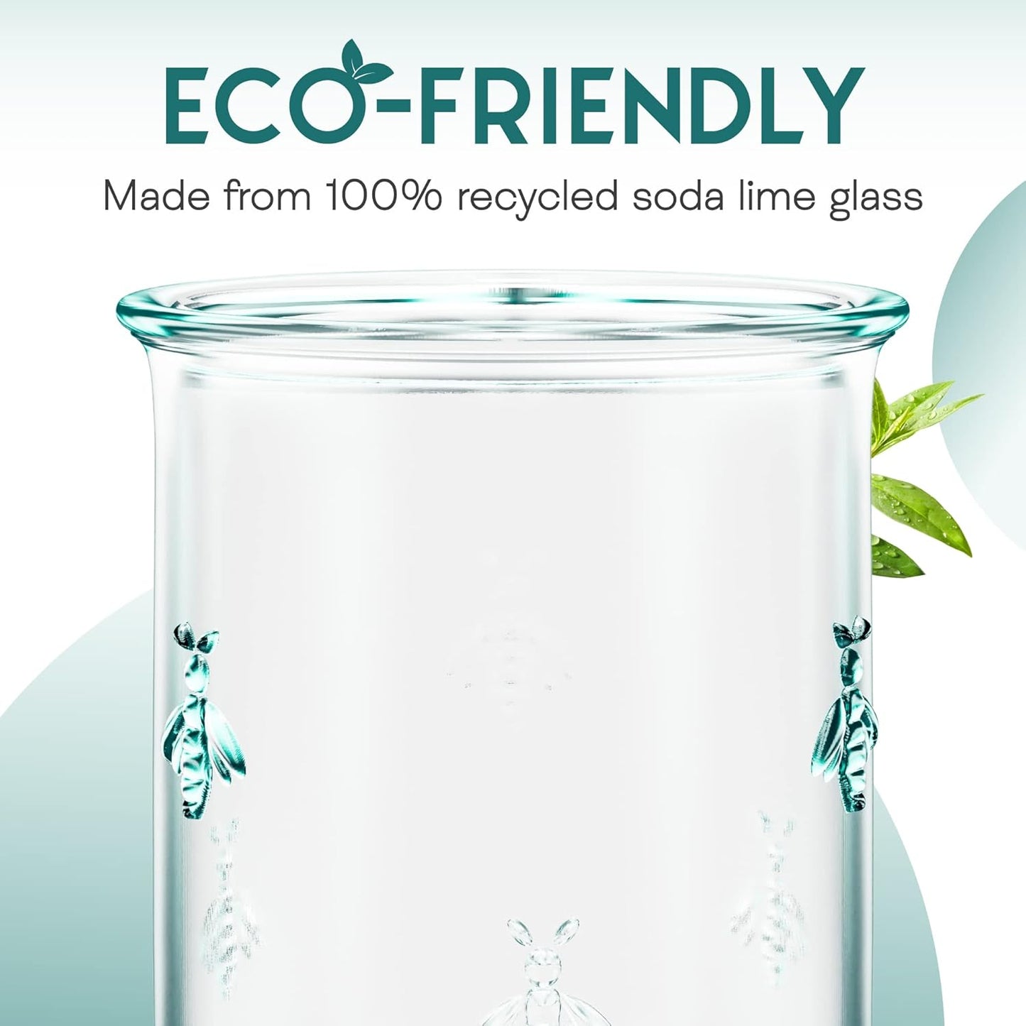 Amici Home Regina DOF Glass | 12 Oz | Italian Made, Recycled Green Glass | Drinking Glass with Embossed Bee Design for Water, Juice, Iced Tea, Cocktails (Set of 6)