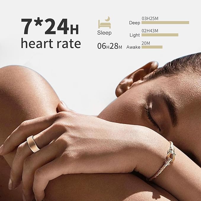 Smart Ring Health Tracker, Men's Smart Ring, Women's Fitness Ring, Heart Rate, Blood Oxygen, Sleep Monitor, Pedometer with APP, 5ATM Waterproof, Compatible with iso and Android (Rose Gold, 10#)