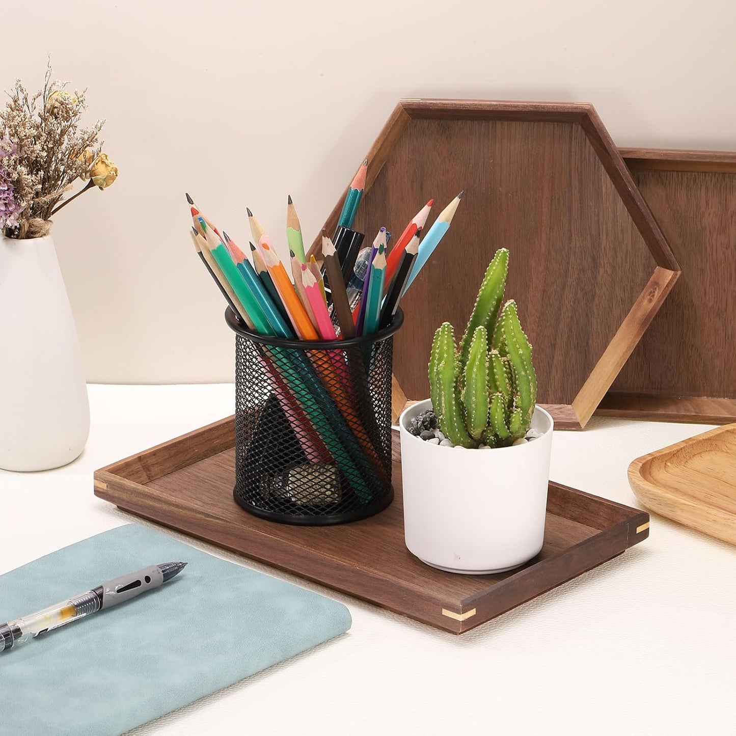 uxcell Bamboo Serving Tray, 6 x 6 Inch Square Wooden Trays Portable Serving Platters for Food Fruit, Snacks, Bread, Vanity, Weddings, Picnics, Brown (Inner Slant)