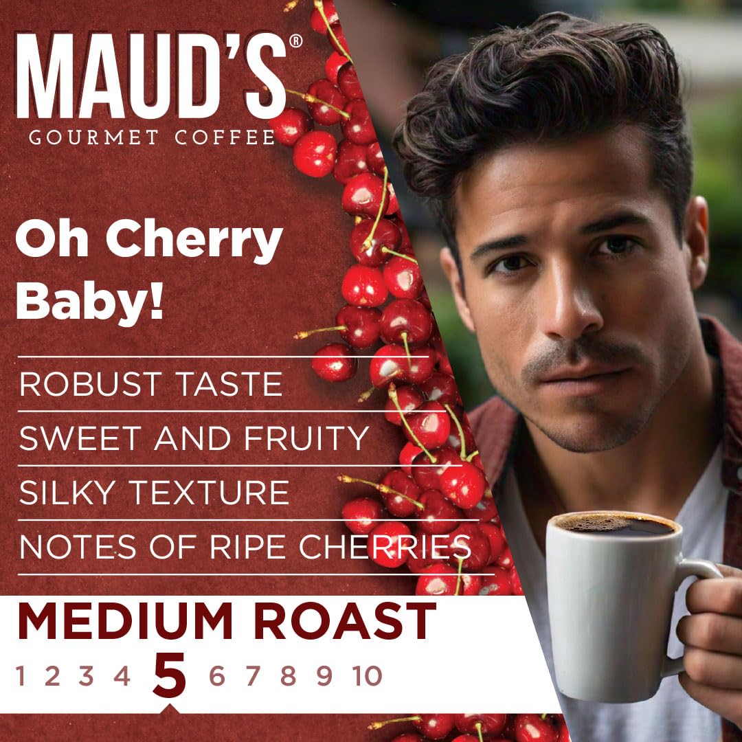 Maud's Cherry Flavored Coffee Pods, 36 ct, Medium Roast Flavored Coffee in Recyclable Single Serve Pods – 100% Arabica Beans, Compatible with Keurig K Cups Maker