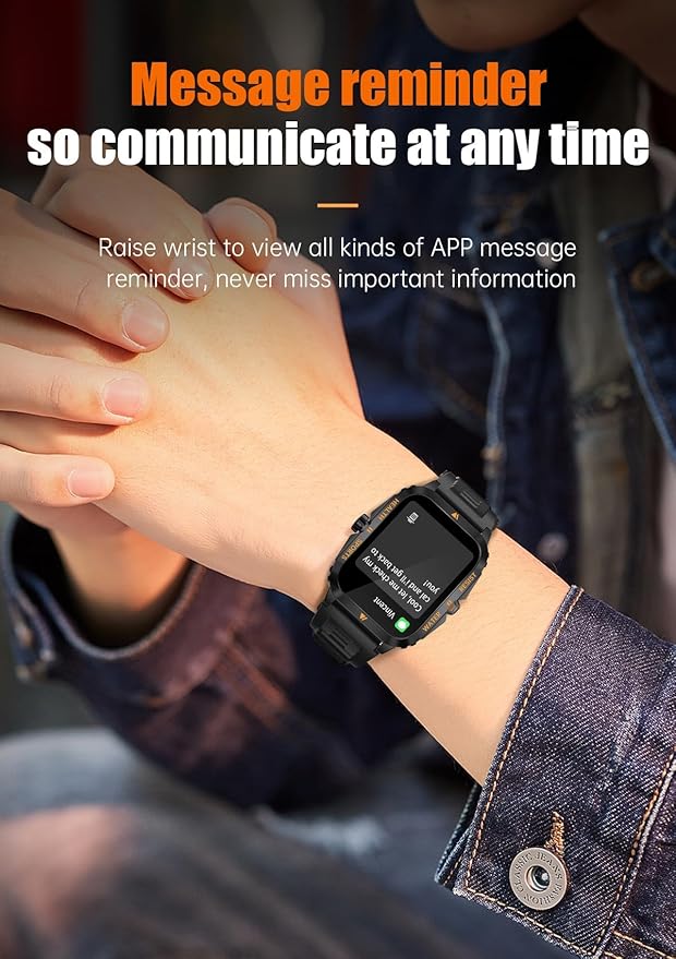 Smart Watch for Men, Outdoor 3ATM Waterproof, BT Make/Answer Call Function, 2" HD Large Screen Smartwatch for iPhone Android Phones, 100+ Sport Modes Fitness Tracker Heart Rate Sleep Monitor, Black