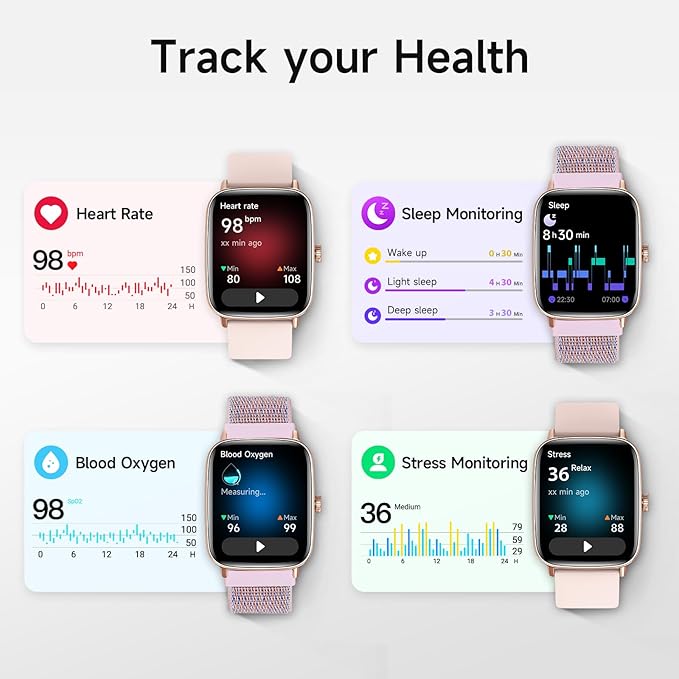 Smart Watch for Women, 1.85" HD Smartwatch Compatible iPhone/Samsung/Android (Answer/Make Calls), 100+ Sport Modes Fitness Tracker with Heart Rate/Sleep/SpO2 Monitor, IP68 Waterproof Reloj Inteligente
