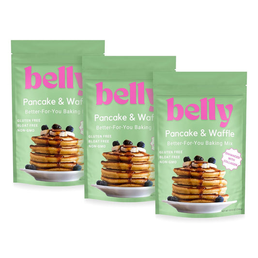 Belly Pancake Mix & Waffle Mix with Collagen Protein | High-Protein | Pancakes & Waffles | Grain-Free Dairy-Free Nut-Free | Healthy Snacks For Adults & Kids | Women-Owned Business | 9.4 oz | 3 Pack